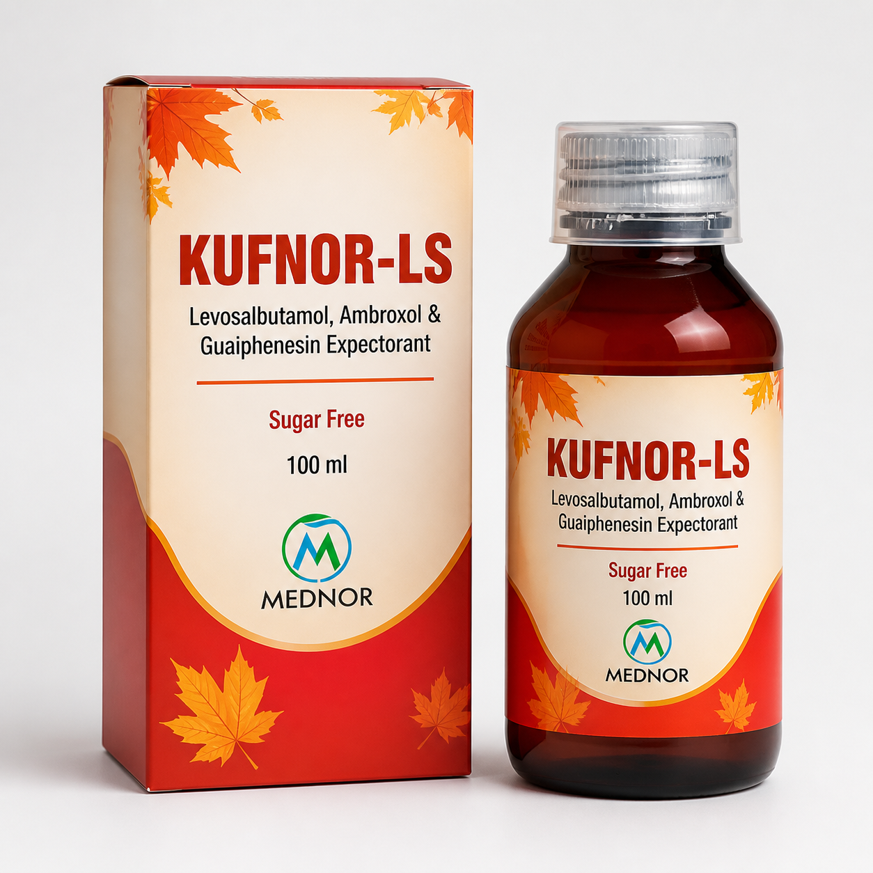 Kufnor-LS sugar-free expectorant syrup 100 ml MEDNOR product pack