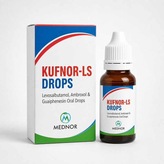 Kufnor-LS Levosalbutamol Ambroxol and Guaiphenesin oral drops MEDNOR pack