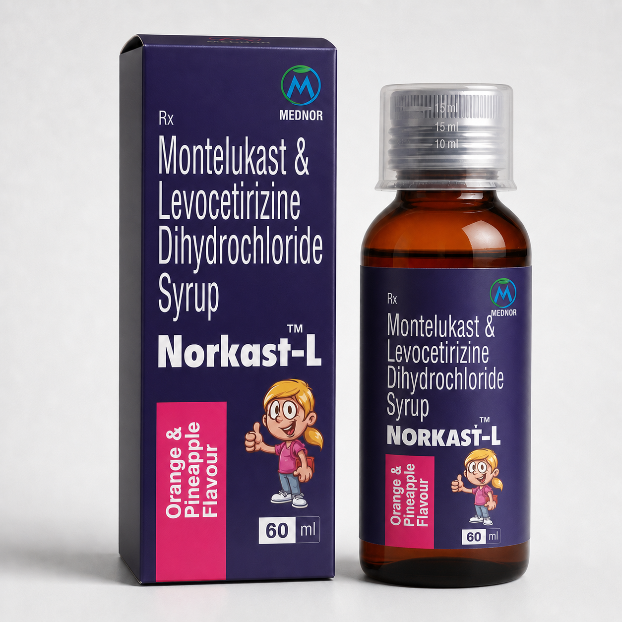 Norkast-L Montelukast and Levocetirizine syrup 60 ml MEDNOR pack