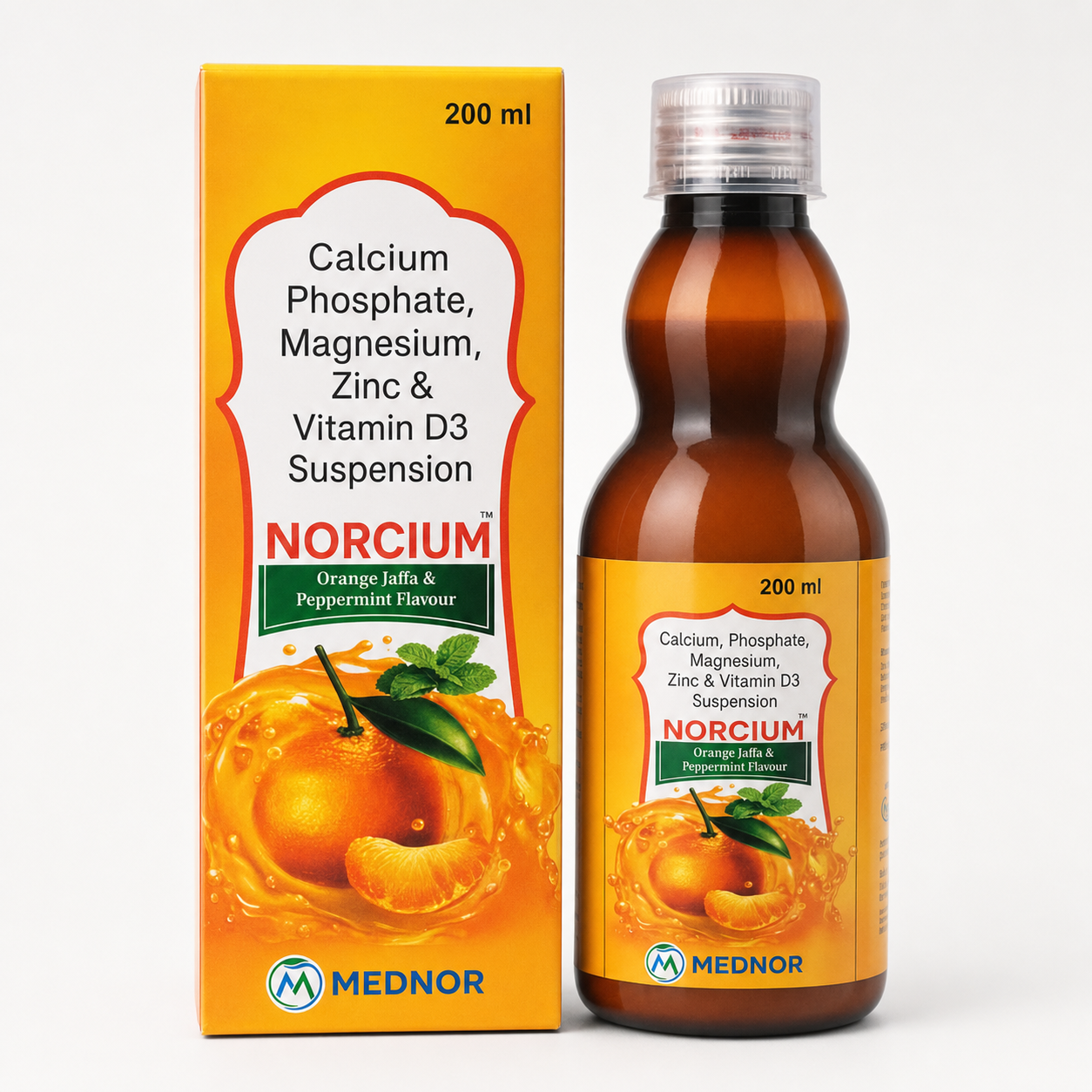 Norcium Calcium Magnesium Zinc and Vitamin D3 suspension 200 ml MEDNOR pack
